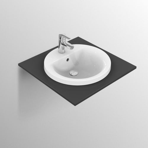 Immagine di Ideal Standard CONNECT lavabo rotondo da incasso soprapiano Ø 38 cm, monoforo, con troppopieno, colore bianco E504101