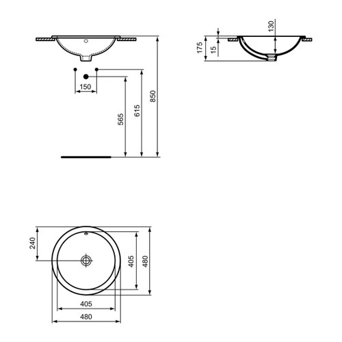 Immagine di Ideal Standard CONNECT lavabo rotondo da incasso soprapiano Ø 48 cm, con troppopieno, colore bianco E505301