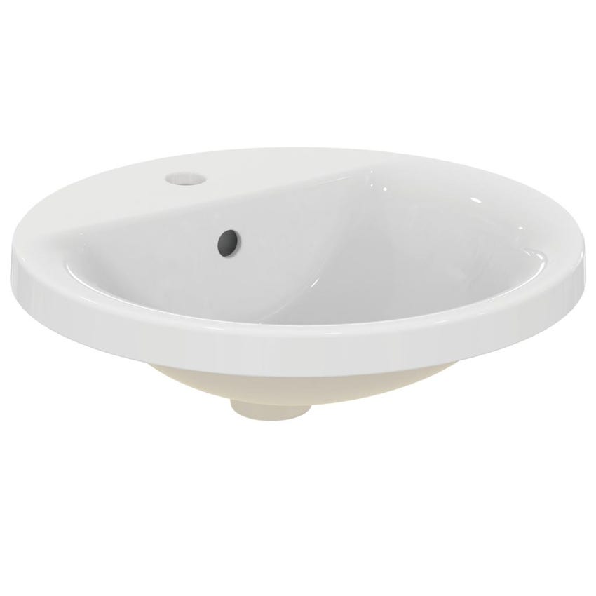 Immagine di Ideal Standard CONNECT lavabo rotondo da incasso soprapiano Ø 48 cm, monoforo, con troppopieno, colore bianco E504201