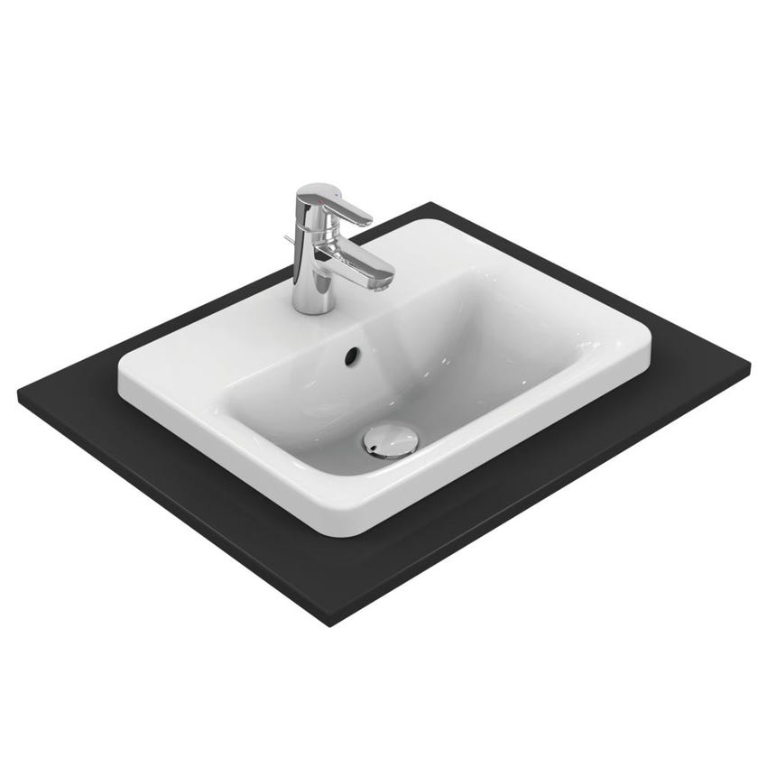 Immagine di Ideal Standard CONNECT lavabo rettangolare da incasso soprapiano L.50 cm, monoforo, con troppopieno, colore bianco E504301