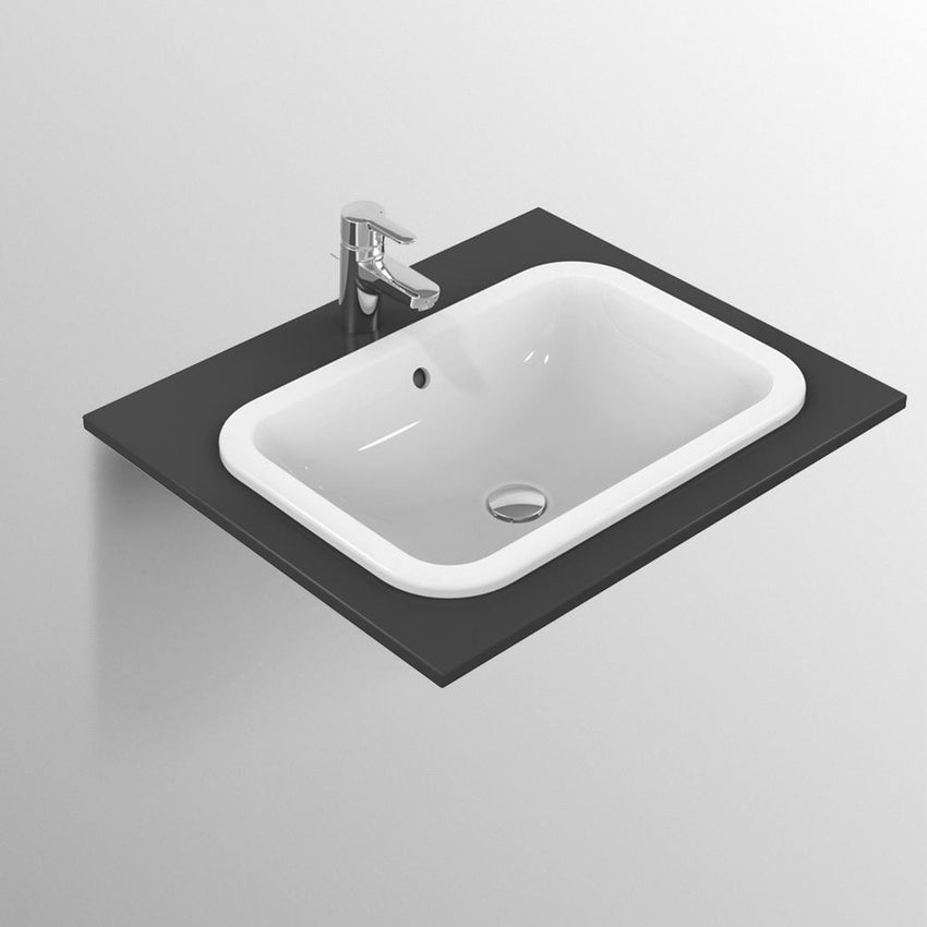 Immagine di Ideal Standard CONNECT lavabo rettangolare da incasso soprapiano L.58 cm, con troppopieno, colore bianco E505901