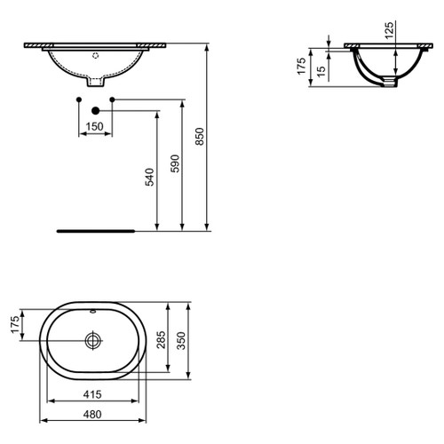 Immagine di Ideal Standard CONNECT lavabo ovale da incasso sottopiano totale L.48 cm, con troppopieno, colore bianco E504601
