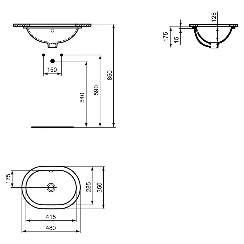 Immagine di Ideal Standard CONNECT lavabo ovale da incasso sottopiano totale L.48 cm, con troppopieno, colore bianco E504601
