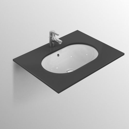 Immagine di Ideal Standard CONNECT lavabo ovale da incasso sottopiano totale L.62 cm, con troppopieno, colore bianco E505001