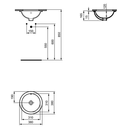 Immagine di Ideal Standard CONNECT lavabo rotondo da incasso sottopiano totale Ø 38 cm, con troppopieno, colore bianco E505201