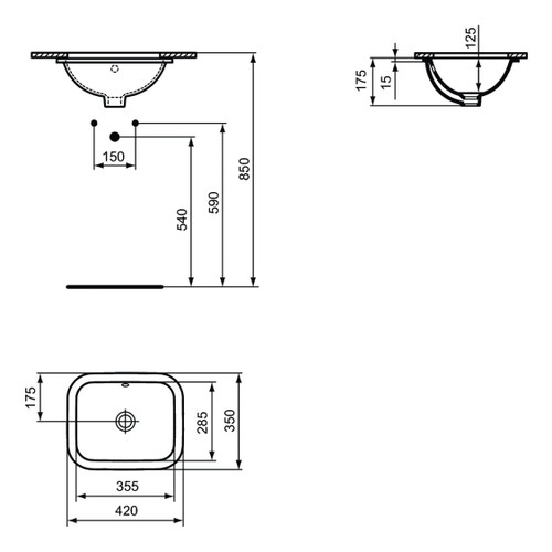 Immagine di Ideal Standard CONNECT lavabo rettangolare da incasso sottopiano totale L.42 cm, con troppopieno, colore bianco E505601