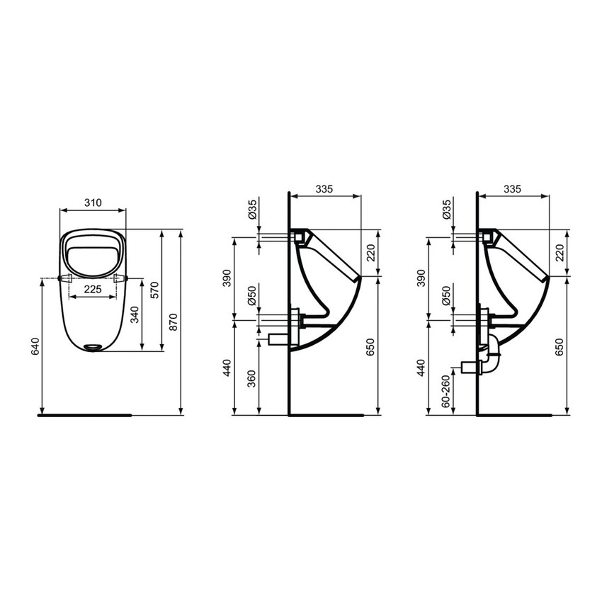 Immagine di Ideal Standard CONNECT orinatoio sospeso H.57 L. 31 cm, alimentazione posteriore, colore bianco E567101