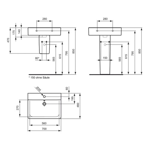 Immagine di Ideal Standard CONNECT lavabo Cube L.70 cm, monoforo, con troppopieno, colore bianco E773601