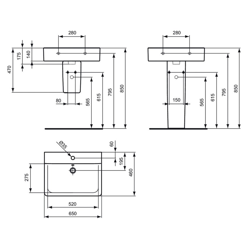 Immagine di Ideal Standard CONNECT lavabo Cube L.65 cm, monoforo, con troppopieno, colore bianco E772901
