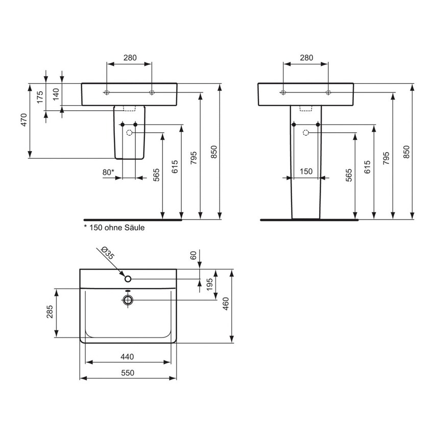 Immagine di Ideal Standard CONNECT lavabo Cube L.55 cm, monoforo, con troppopieno, colore bianco E713901
