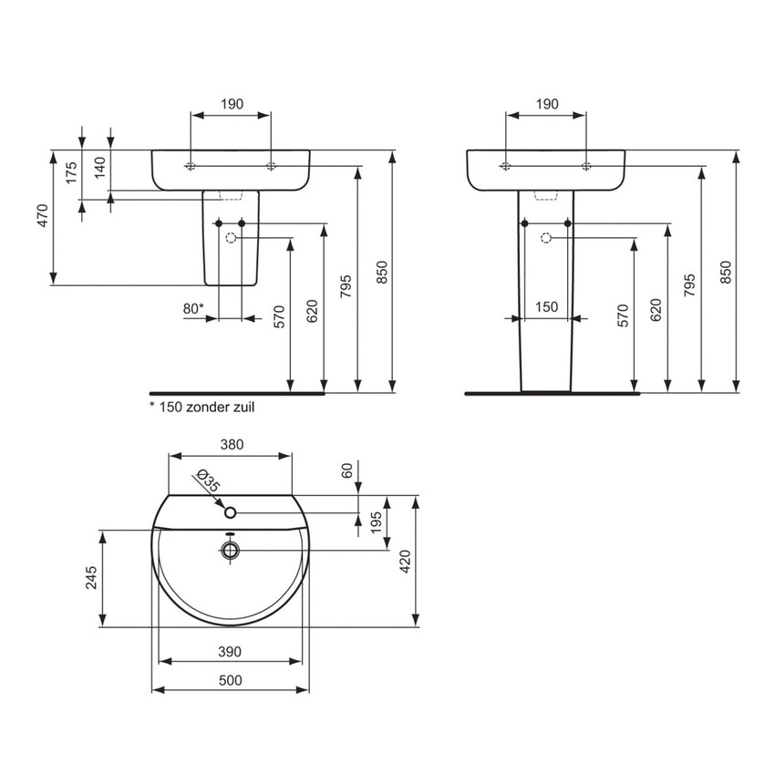 Immagine di Ideal Standard CONNECT lavabo Sphere L.50 cm, monoforo, con troppopieno, colore bianco E714601