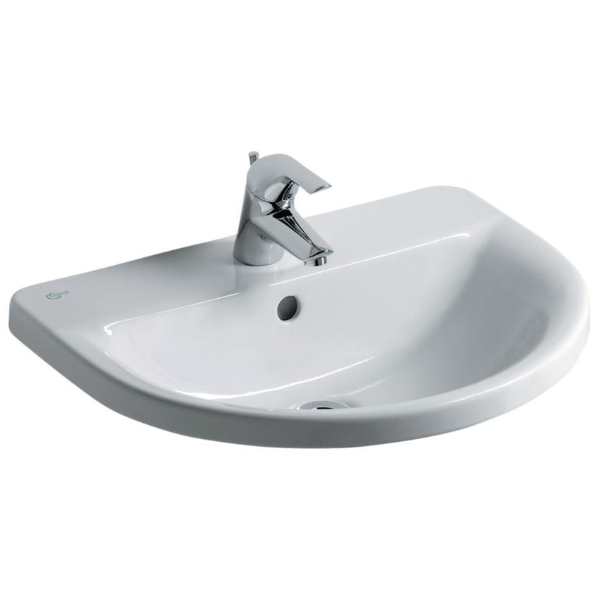 Immagine di Ideal Standard CONNECT lavabo da incasso soprapiano L.55 cm, monoforo, con troppopieno, colore bianco E797801