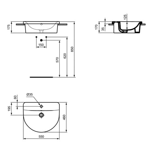 Immagine di Ideal Standard CONNECT lavabo da incasso soprapiano L.55 cm, monoforo, con troppopieno, colore bianco E797801