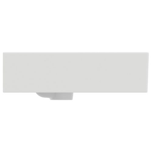Immagine di Ideal Standard CONCA composizione bagno: lavabo d’appoggio L.60 P.45 cm, colore bianco, miscelatore monocomando con scarico, finitura cromo, mobile sottolavabo L.120 cm, finitura legno chiaro, specchio rotondo Ø80 CONCA02