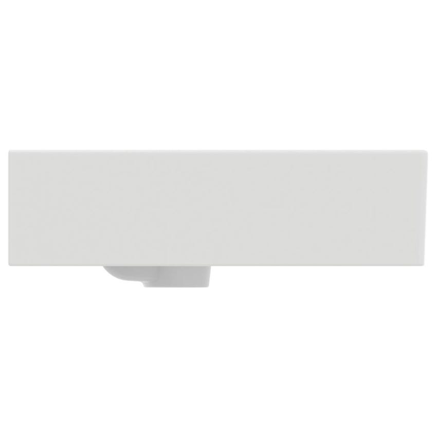 Immagine di Ideal Standard CONCA composizione bagno: lavabo d’appoggio L.60 P.45 cm, colore bianco, miscelatore monocomando con scarico, finitura cromo, mobile sottolavabo L.120 cm, finitura legno chiaro, specchio rotondo Ø80 CONCA02