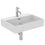 Immagine di Ideal Standard CONCA composizione bagno: lavabo d’appoggio L.60 P.45 cm, colore bianco, miscelatore monocomando con scarico, finitura cromo, mobile sottolavabo L.120 cm, finitura legno chiaro, specchio rotondo Ø80 CONCA02