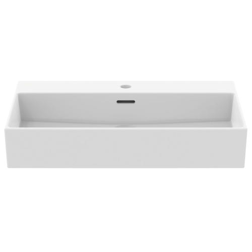 Immagine di Ideal Standard CONCA set con lavabo sospeso L.70 P.45 cm, colore bianco, miscelatore monocomando con scarico piletta, finitura cromo, mobile sottolavabo L.60 cm, colore antracite finitura opaco, specchio rotondo Ø90 CONCA07