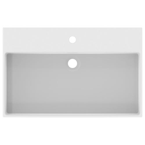 Immagine di Ideal Standard CONCA set con lavabo sospeso L.70 P.45 cm, colore bianco, miscelatore monocomando con scarico piletta, finitura cromo, mobile sottolavabo L.60 cm, colore antracite finitura opaco, specchio rotondo Ø90 CONCA07