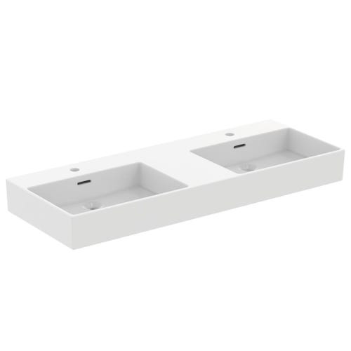 Immagine di Ideal Standard EXTRA lavabo doppio rettangolare sospeso o da appoggio L.120 cm, 2 fori, con troppopieno, colore bianco T373101