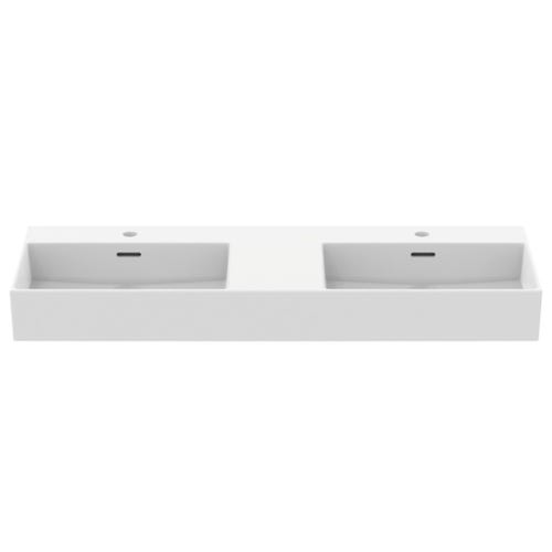 Immagine di Ideal Standard EXTRA lavabo doppio rettangolare sospeso o da appoggio L.120 cm, 2 fori, con troppopieno, colore bianco T373101