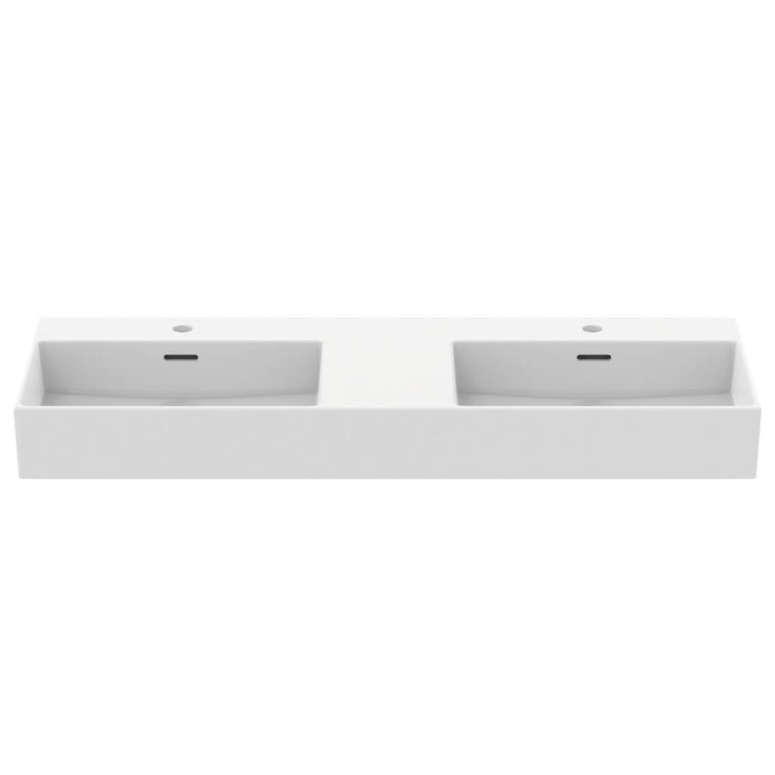 Immagine di Ideal Standard EXTRA lavabo doppio rettangolare sospeso o da appoggio L.120 cm, 2 fori, con troppopieno, colore bianco T373101