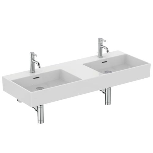 Immagine di Ideal Standard EXTRA lavabo doppio rettangolare sospeso o da appoggio L.120 cm, 2 fori, con troppopieno, colore bianco T373101