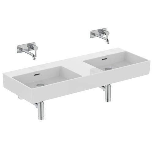 Immagine di Ideal Standard EXTRA lavabo doppio rettangolare sospeso o da appoggio L.120 cm, con troppopieno, colore bianco T391101