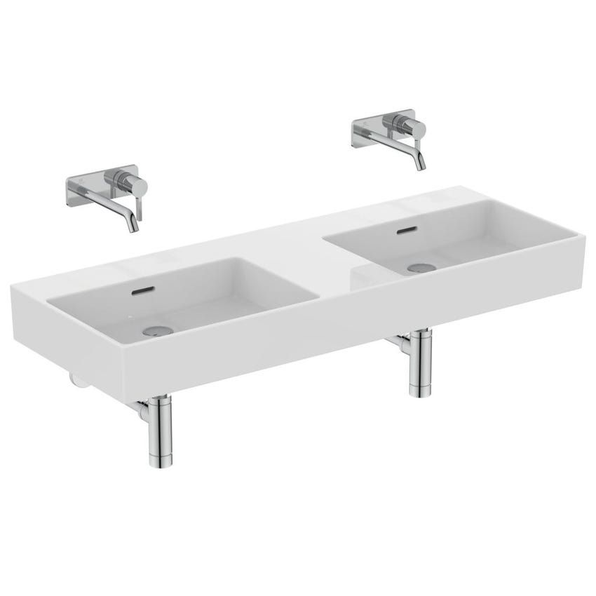 Immagine di Ideal Standard EXTRA lavabo doppio rettangolare sospeso o da appoggio L.120 cm, con troppopieno, colore bianco T391101
