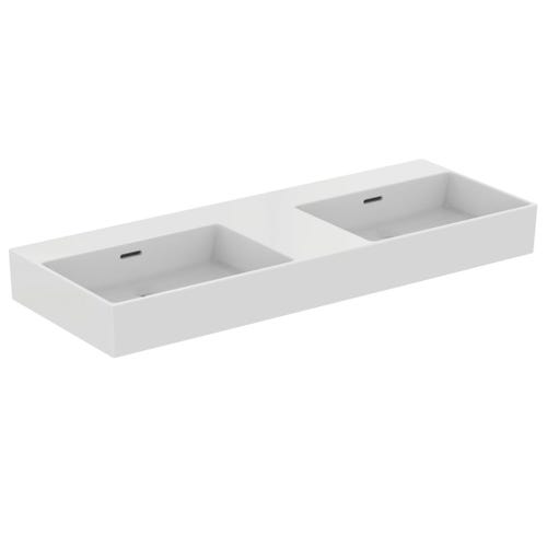 Immagine di Ideal Standard EXTRA lavabo doppio rettangolare sospeso o da appoggio L.120 cm, con troppopieno, colore bianco T391101