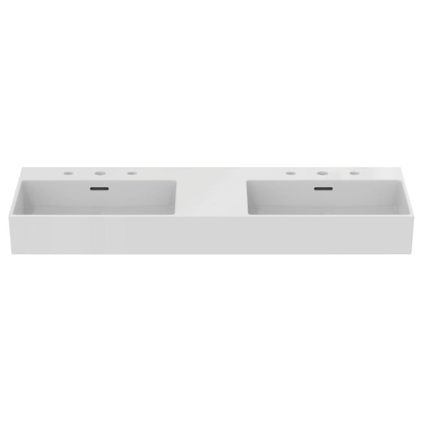 Immagine di Ideal Standard EXTRA lavabo doppio rettangolare da appoggio L.120 cm, 3 fori, con troppopieno, colore bianco T391401