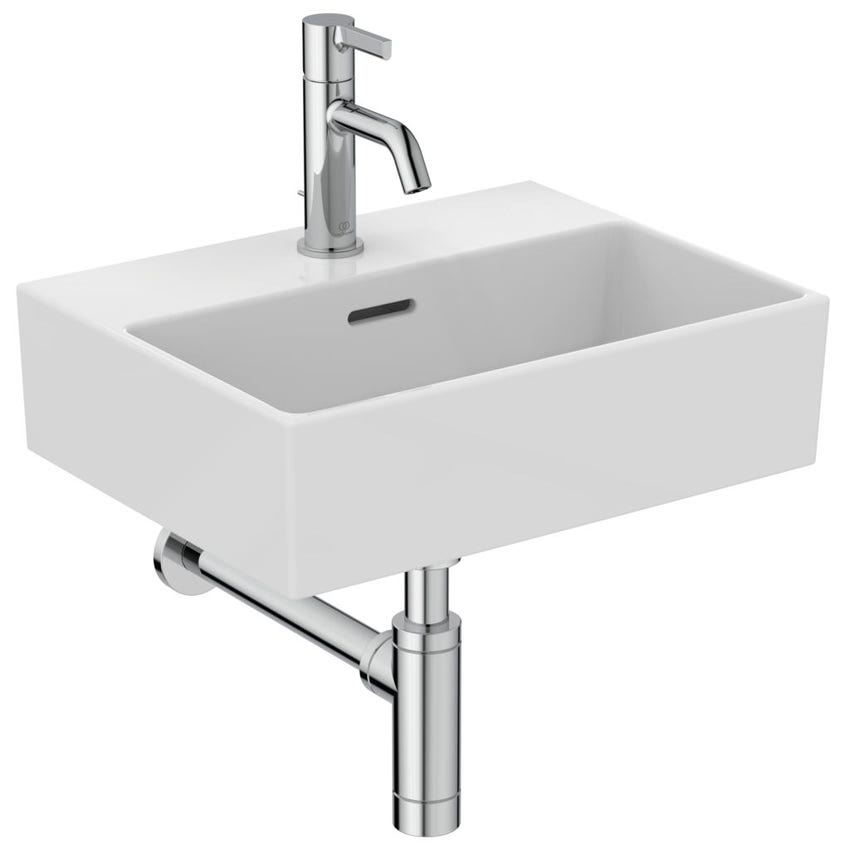 Immagine di Ideal Standard EXTRA lavamani smaltato sospeso o da appoggio L.45 cm, monoforo, con troppopieno, colore bianco T373201