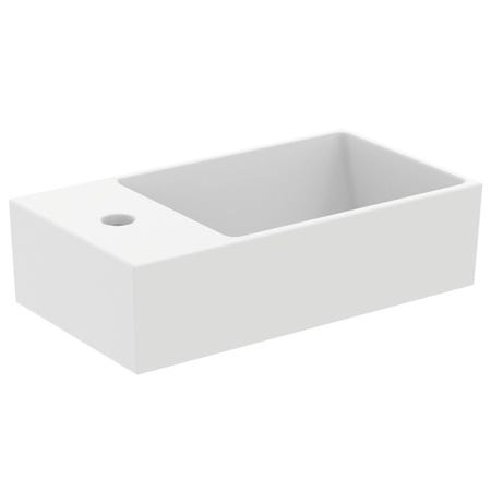 Immagine di Ideal Standard EXTRA lavamani asimmetrico sospeso o da appoggio L.45 cm, monoforo a sinistra, con troppopieno, colore bianco T373301
