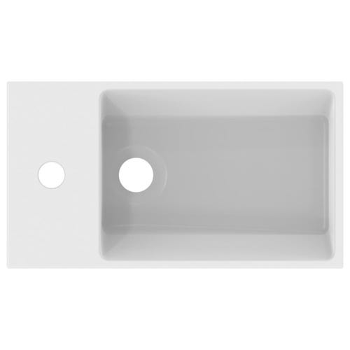 Immagine di Ideal Standard EXTRA lavamani asimmetrico sospeso o da appoggio L.45 cm, monoforo a sinistra, con troppopieno, colore bianco T373301