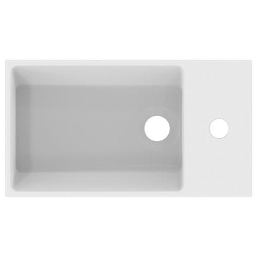 Immagine di Ideal Standard EXTRA lavamani asimmetrico sospeso o da appoggio L.45 cm, monoforo a destra, con troppopieno, colore bianco T373401