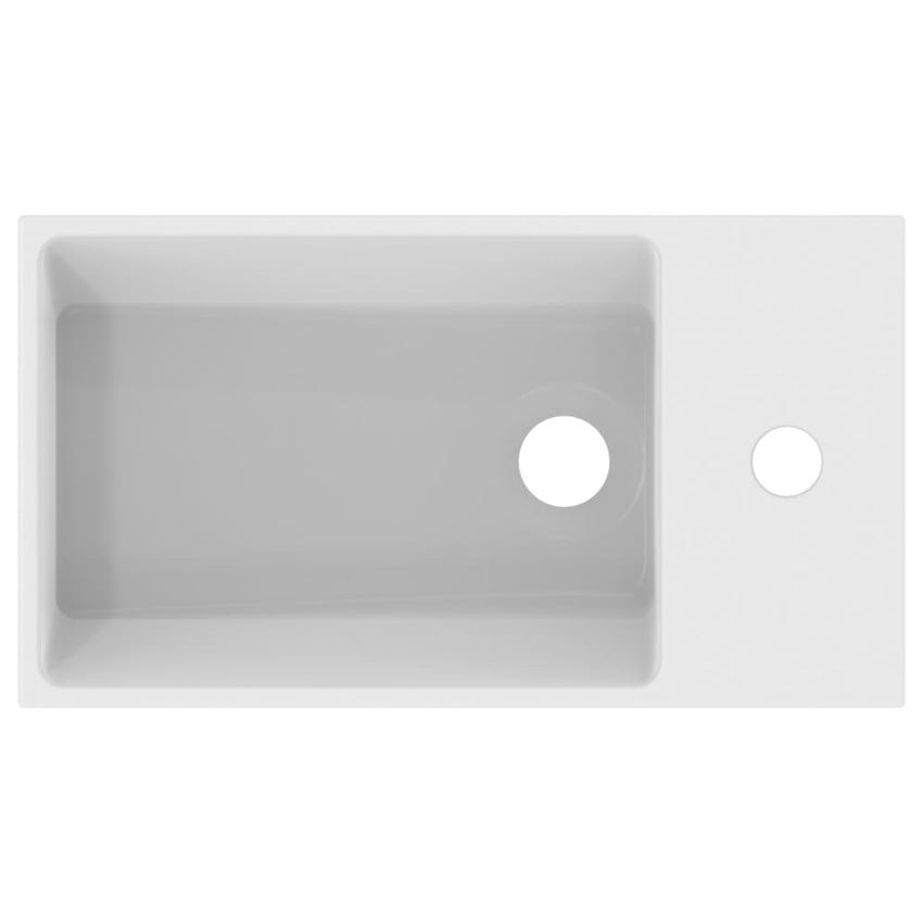 Immagine di Ideal Standard EXTRA lavamani asimmetrico sospeso o da appoggio L.45 cm, monoforo a destra, con troppopieno, colore bianco T373401