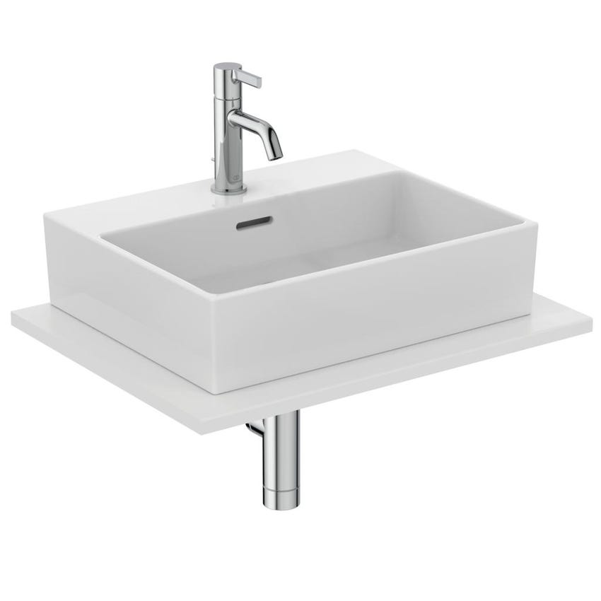 Lavabo bagno da appoggio moderno in resina, lavandino Cipì sospeso  rettangolare colore latte misure 55x40,5x16 cm.