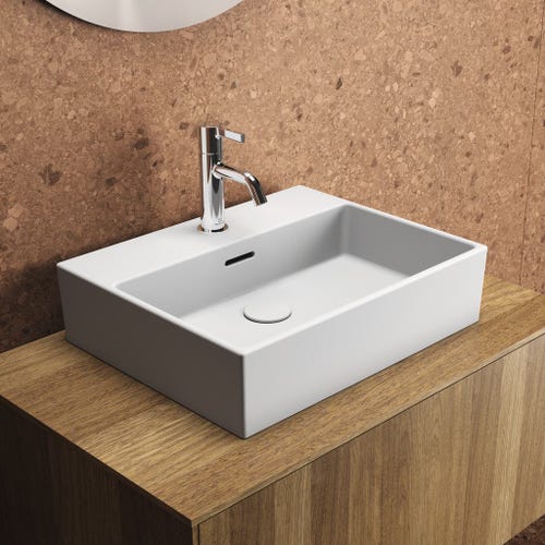 Immagine di Ideal Standard EXTRA lavabo rettangolare da appoggio L.50 cm, monoforo, con troppopieno, colore bianco T374101