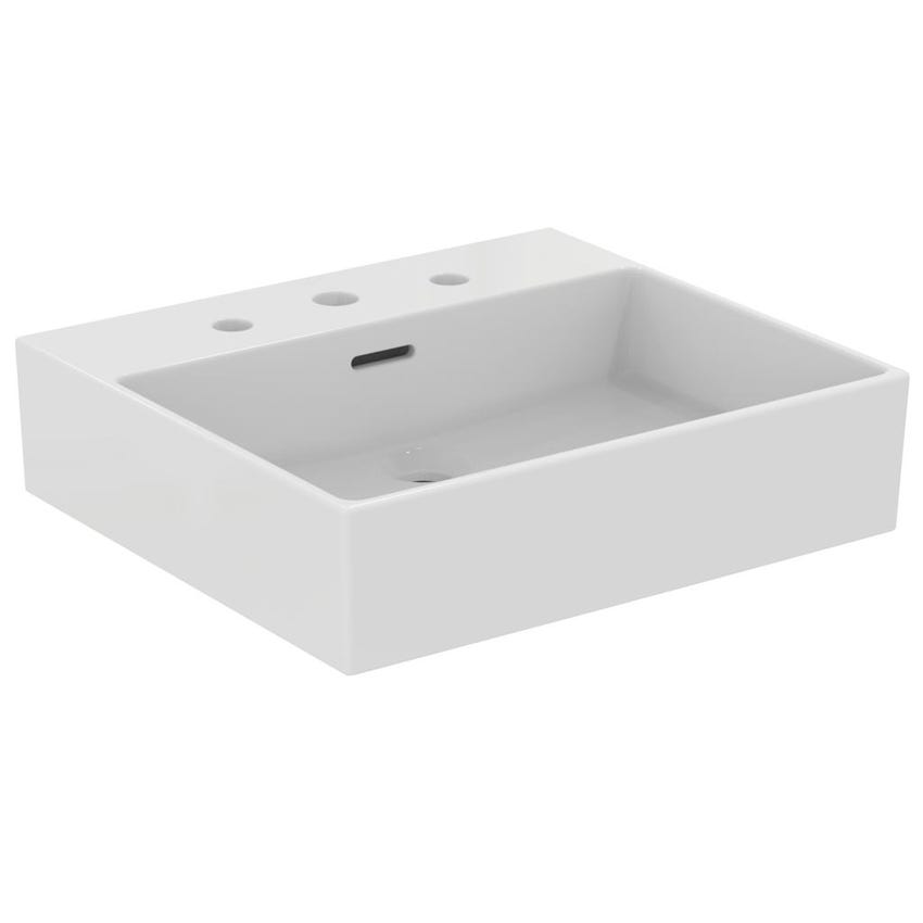 Immagine di Ideal Standard EXTRA lavabo rettangolare sospeso o da appoggio L.50 cm, 3 fori, con troppopieno, colore bianco T388201