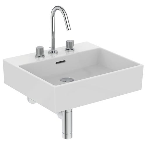 Immagine di Ideal Standard EXTRA lavabo smaltato rettangolare sospeso o da appoggio L.50 cm, 3 fori, con troppopieno, colore bianco T388201