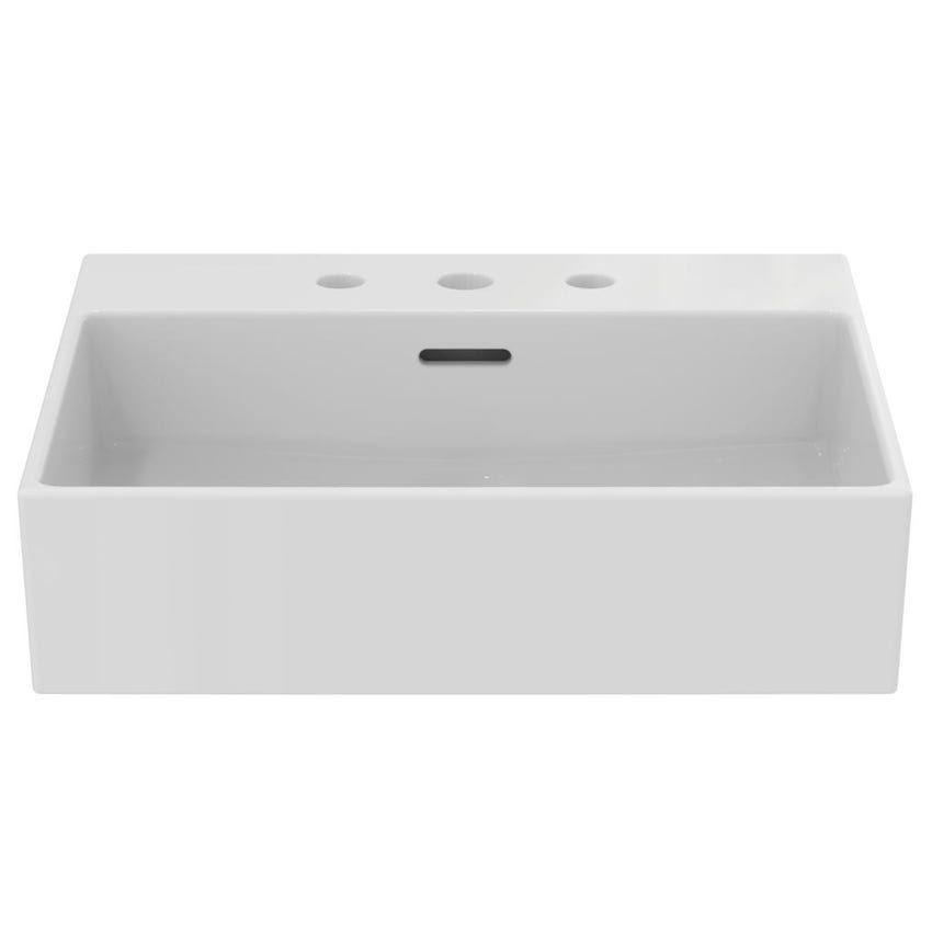 Immagine di Ideal Standard EXTRA lavabo rettificato rettangolare sospeso o da appoggio L.50 cm, 3 fori, con troppopieno, colore bianco T388501
