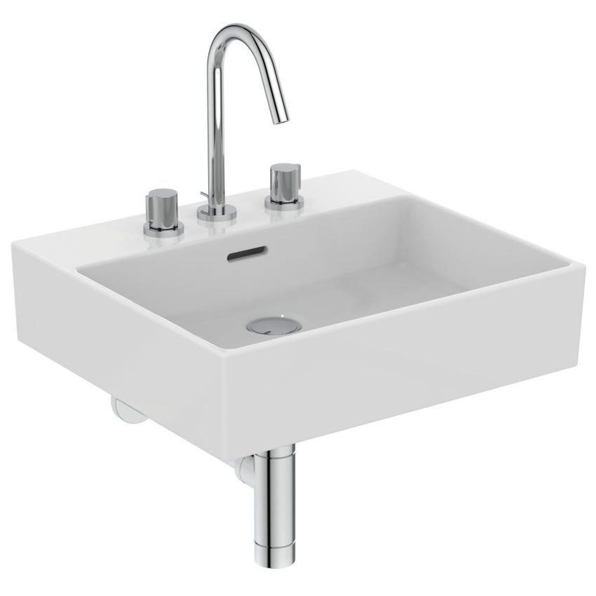 Immagine di Ideal Standard EXTRA lavabo rettificato rettangolare sospeso o da appoggio L.50 cm, 3 fori, con troppopieno, colore bianco T388501
