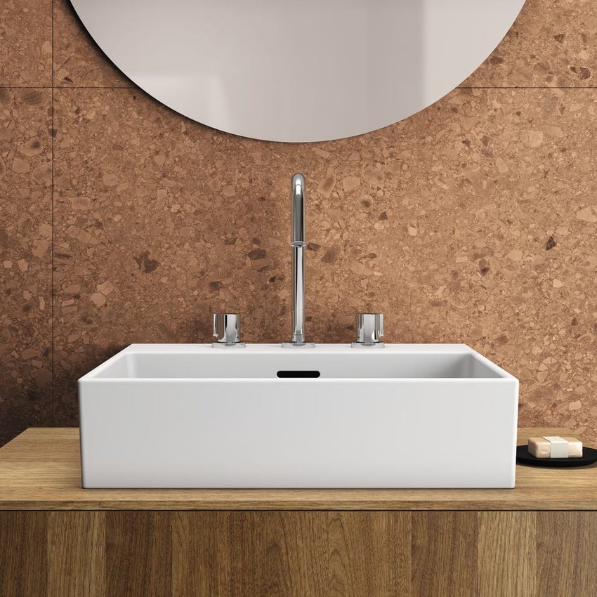Immagine di Ideal Standard EXTRA lavabo rettificato rettangolare sospeso o da appoggio L.50 cm, 3 fori, con troppopieno, colore bianco T388501
