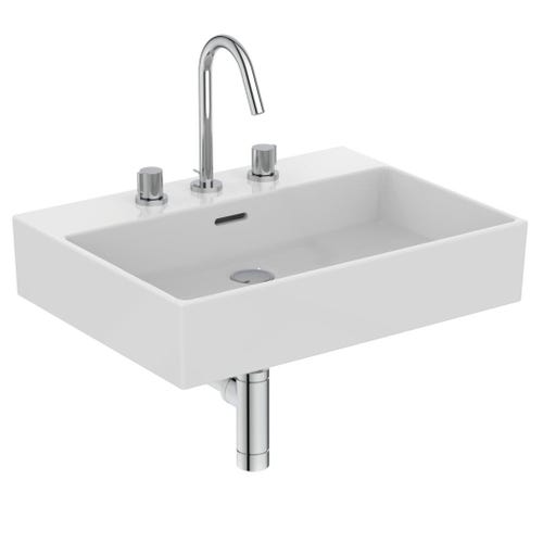 Immagine di Ideal Standard EXTRA lavabo rettangolare sospeso o da appoggio L.60 cm, 3 fori, con troppopieno, colore bianco T388701