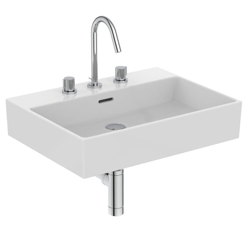 Immagine di Ideal Standard EXTRA lavabo rettangolare sospeso o da appoggio L.60 cm, 3 fori, con troppopieno, colore bianco T388701