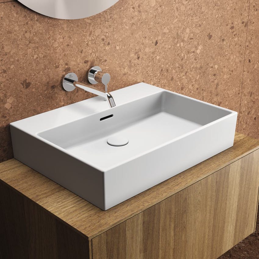 Immagine di Ideal Standard EXTRA lavabo rettangolare da appoggio L.60 cm, con troppopieno, colore bianco T389101