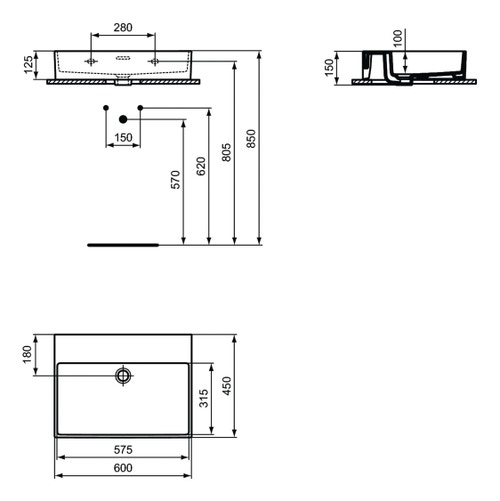 Immagine di Ideal Standard EXTRA lavabo rettangolare da appoggio L.60 cm, con troppopieno, colore bianco T389101