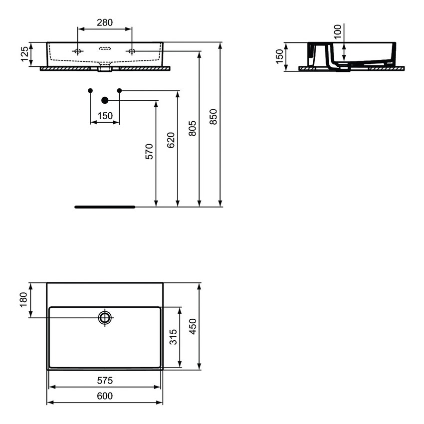 Immagine di Ideal Standard EXTRA lavabo rettangolare da appoggio L.60 cm, con troppopieno, colore bianco T389101
