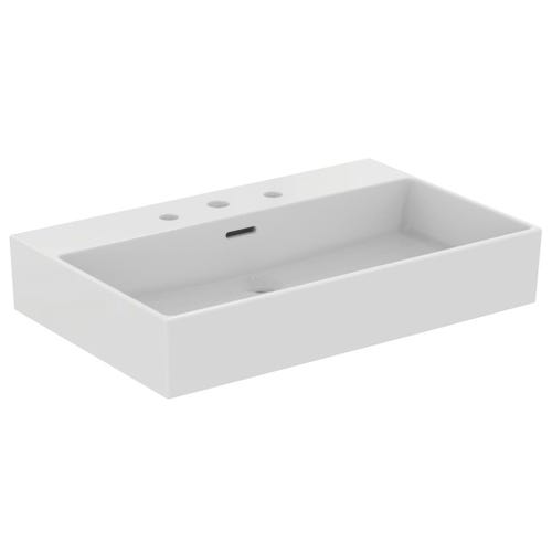 Immagine di Ideal Standard EXTRA lavabo smaltato rettangolare sospeso o da appoggio L.70 cm, 3 fori, con troppopieno, colore bianco T389201
