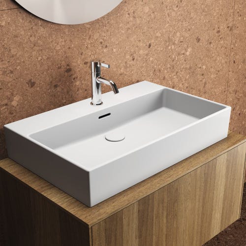 Immagine di Ideal Standard EXTRA lavabo rettificato rettangolare sospeso o da appoggio L.70 cm, monoforo, con troppopieno, colore bianco T389401