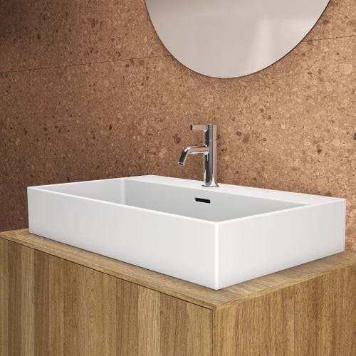 Immagine di Ideal Standard EXTRA lavabo rettificato rettangolare sospeso o da appoggio L.70 cm, monoforo, con troppopieno, colore bianco T389401